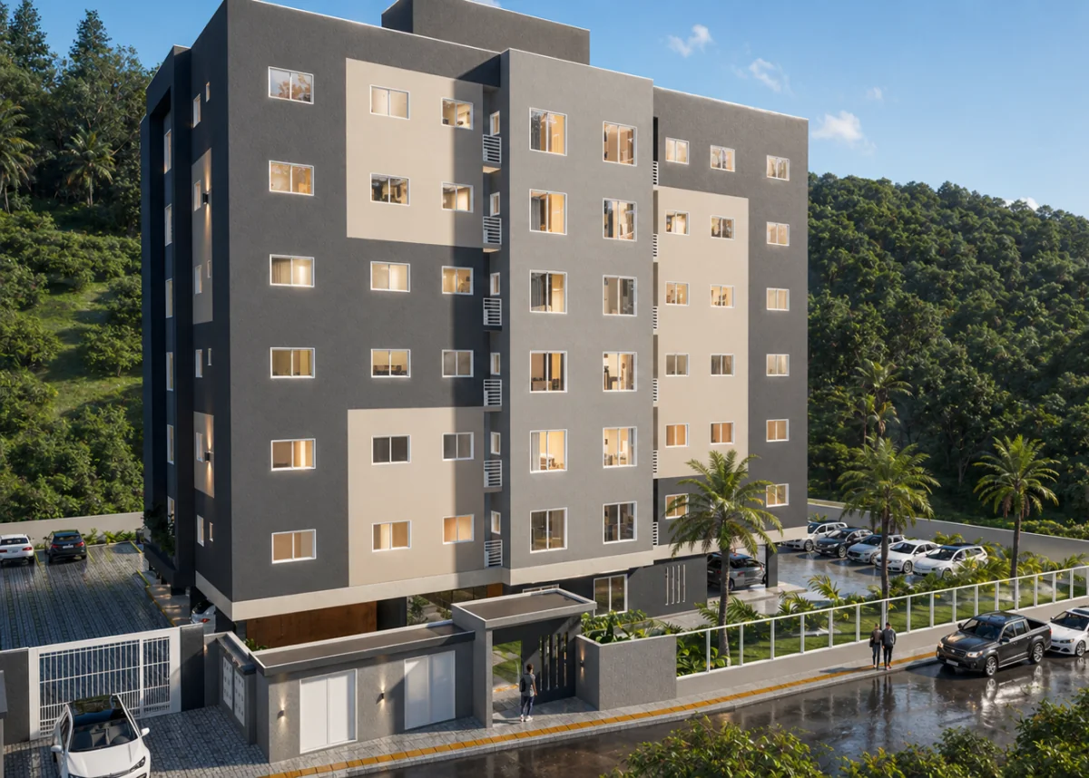 Perspectiva da configuração revisada do Volar, concentrada em uma torre residencial